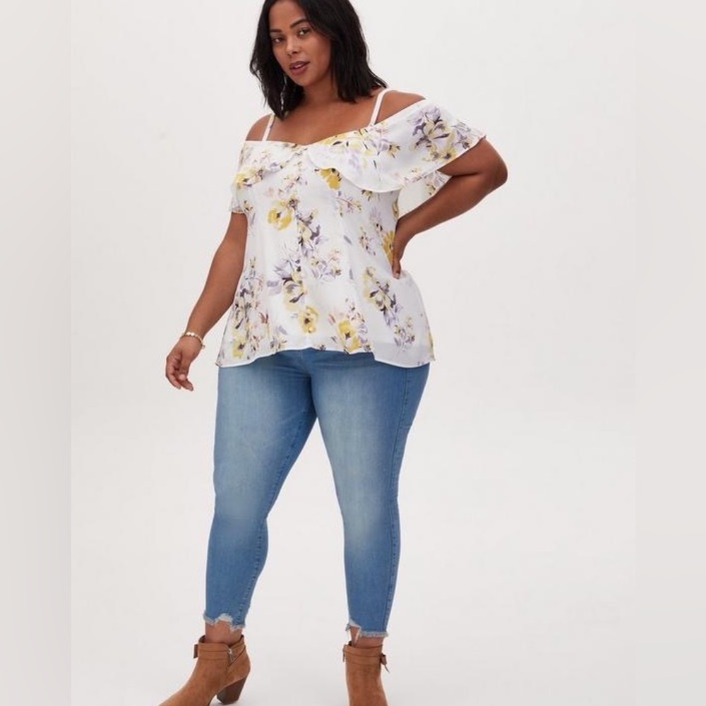 Torrid Georgette Ruffle Cold-Shoulder Blouse - Picture 4 of 5